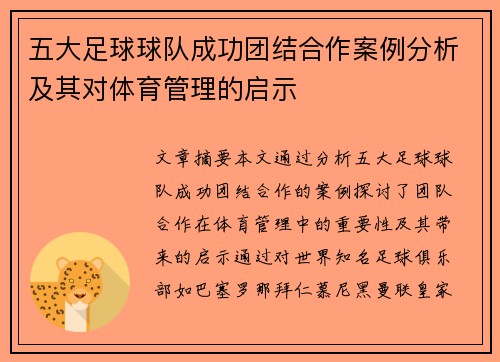 五大足球球队成功团结合作案例分析及其对体育管理的启示