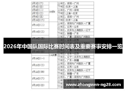 2026年中国队国际比赛时间表及重要赛事安排一览 2026年中国队国际比赛时间表及重要赛事安排一览